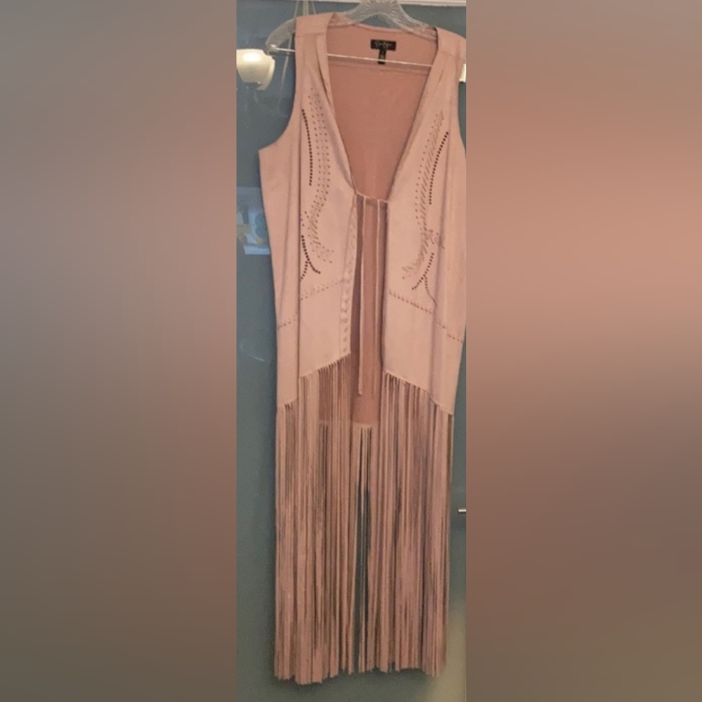 Jessica Simpson fringe vest. Texas Dusty Pink Size medium Gorgeous COUNTRY - Picture 11 of 11